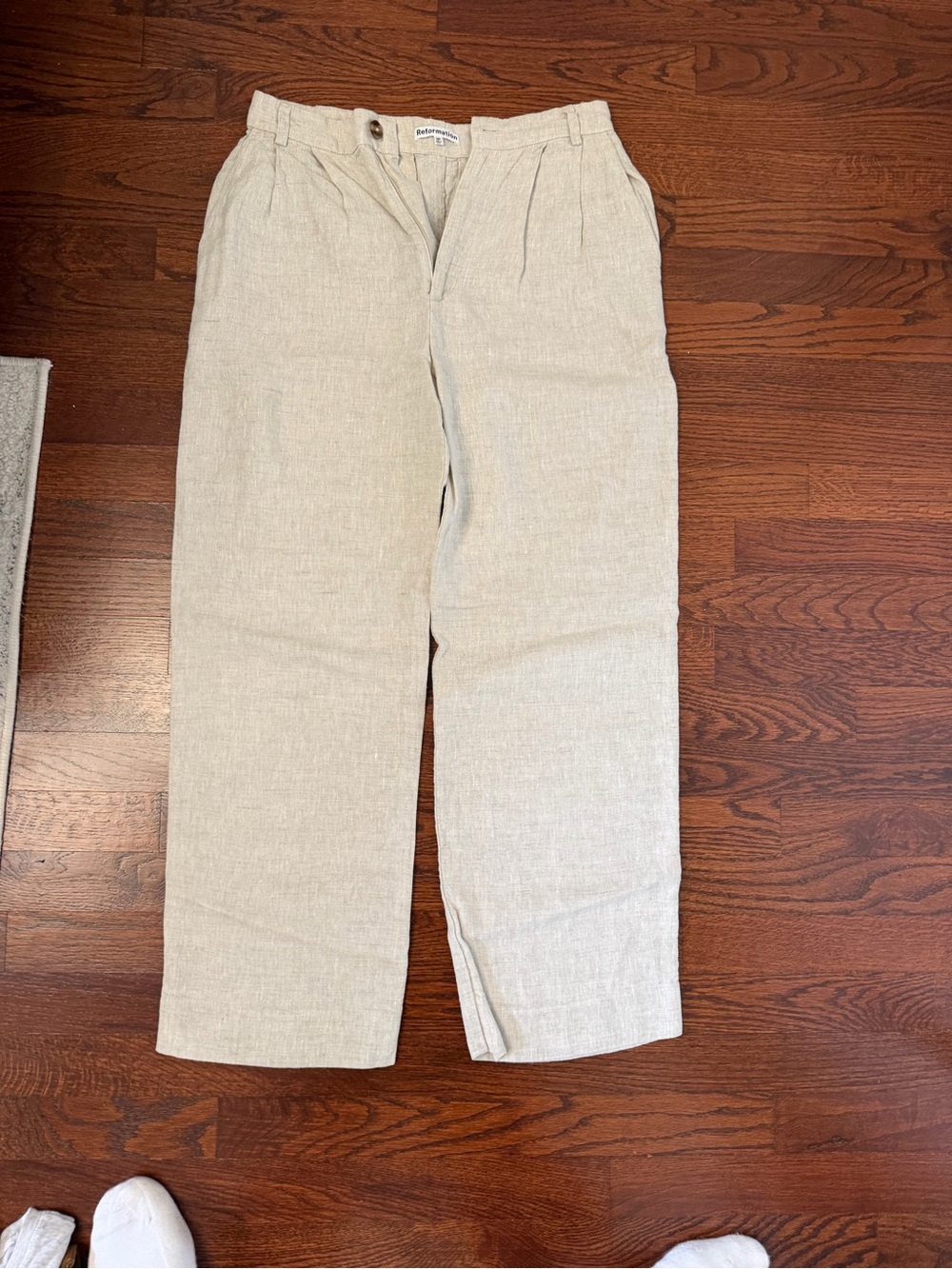 Reformation Men's Linen Pleated Chinos in Light Beige